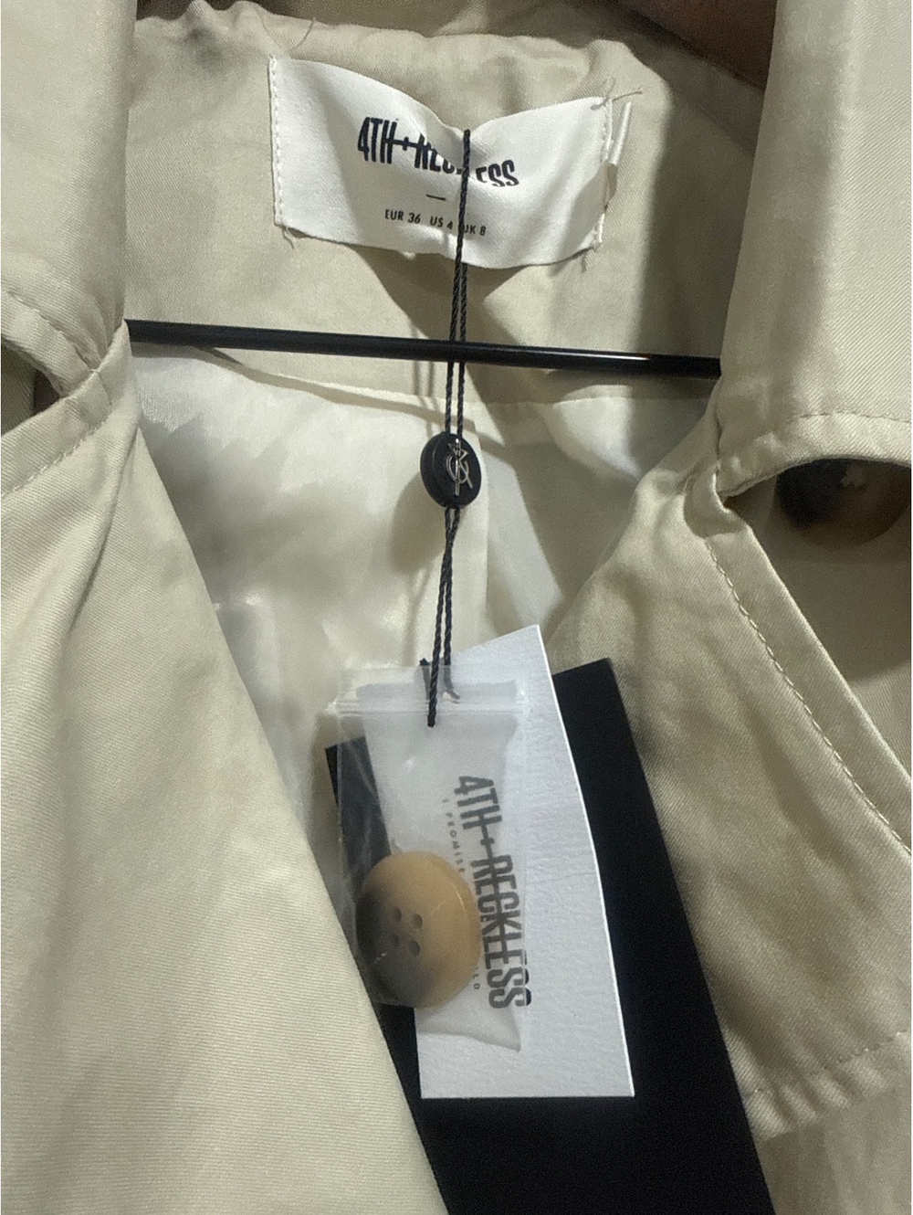4TH+RECKLESS Beige Trench Coat with Belt, Size EU 36, US 4, NWT - Picture 2 of 8